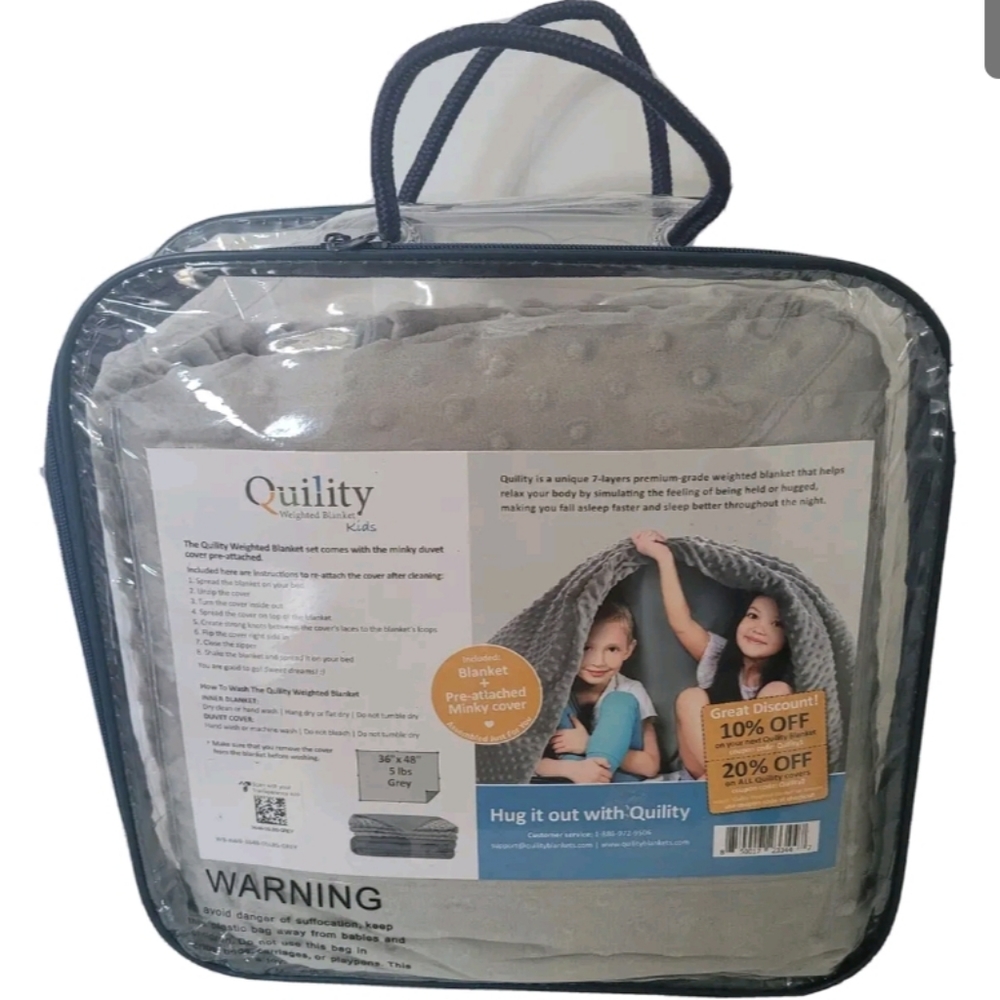Quility Weighted Blanket for Kids 5 lbs Grey 36"X48" New in Bag